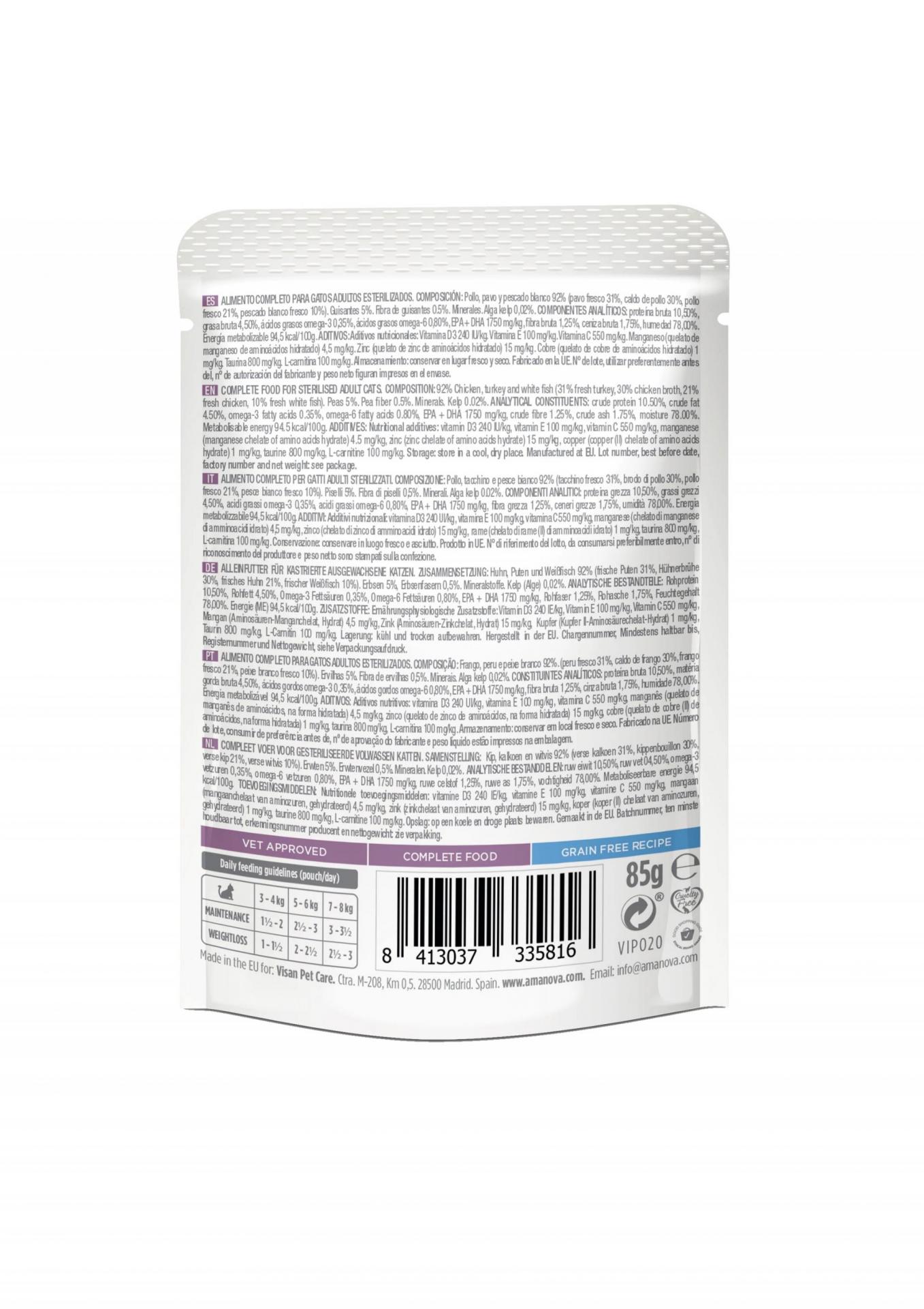 Amanova - Cat - Pouch - Sterilized - Turkey & White Fish - 12x 85g - Economy