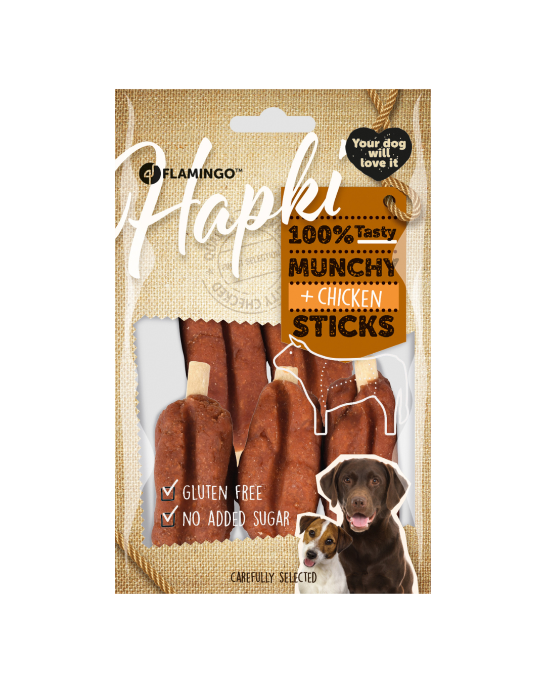 Flamingo- HAPKI MUNCHY STICKS COM FRANGO 7,5CM 5 UNIDADES 100G