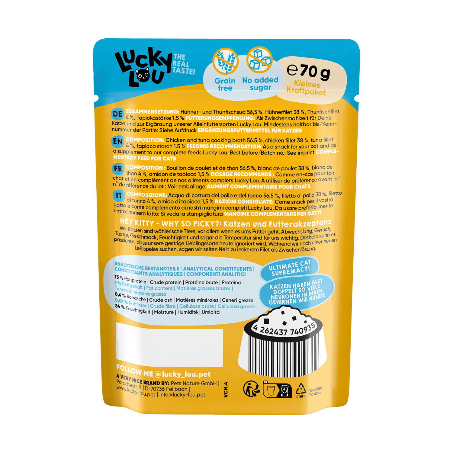 Lucky Lou® Extrafood Filet de poulet et de thon en stock Sachet de 70g x 10 unités