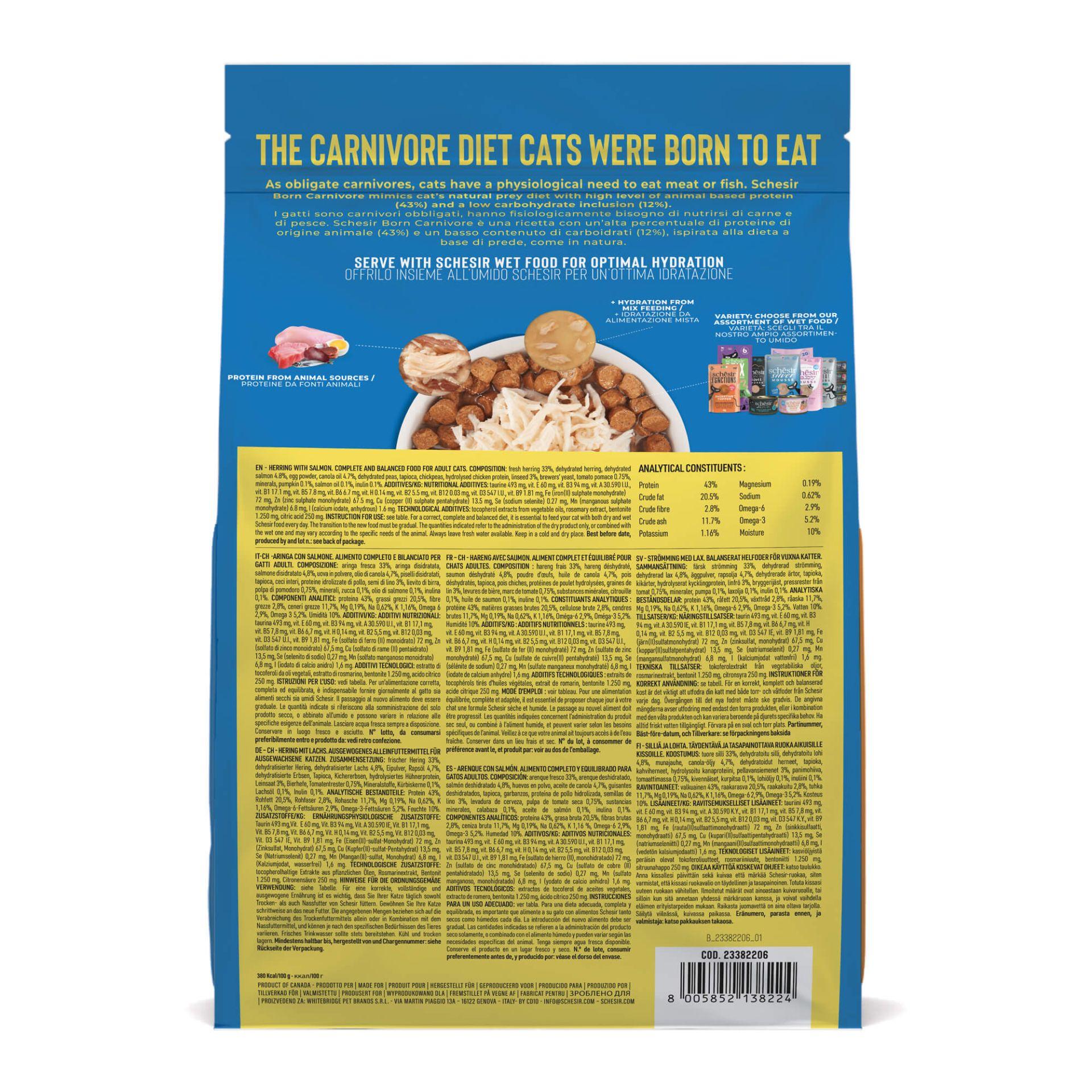 Schesir Chat Born Carnivore Hareng & Saumon – 1,25 kg