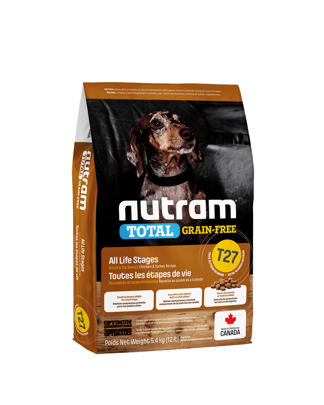 Croquettes Nutram T27 Total Grain-Free pour Chiens de Petites Races et Miniatures – Dinde, Poulet & Canard- Nutram