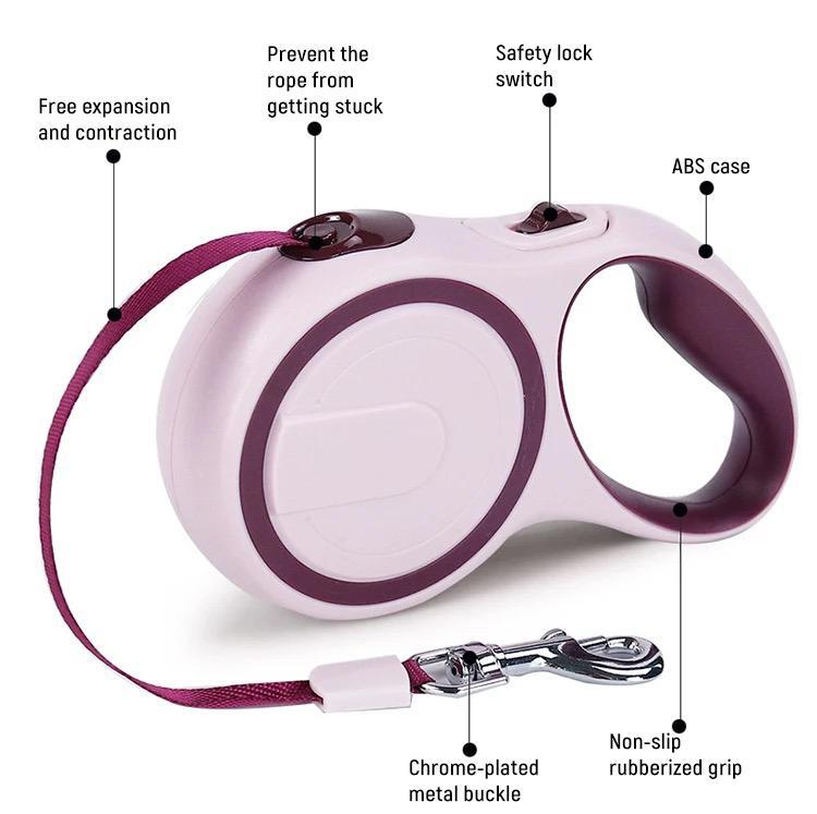 Laisse Rétractable confort / 5 mètres - Cordon Tressé en Polyester à Haute Densité