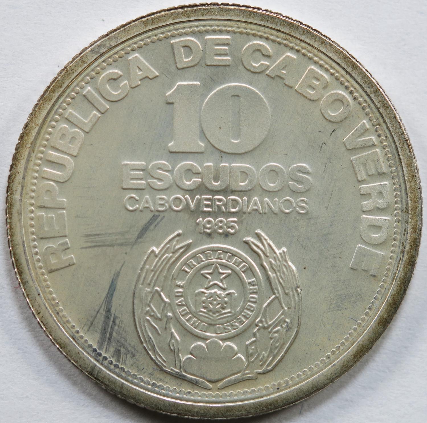Cabo Verde 1 Escudo & 10 Escudos 1985 Prata Proof ´10º Aniv. da Independência´
