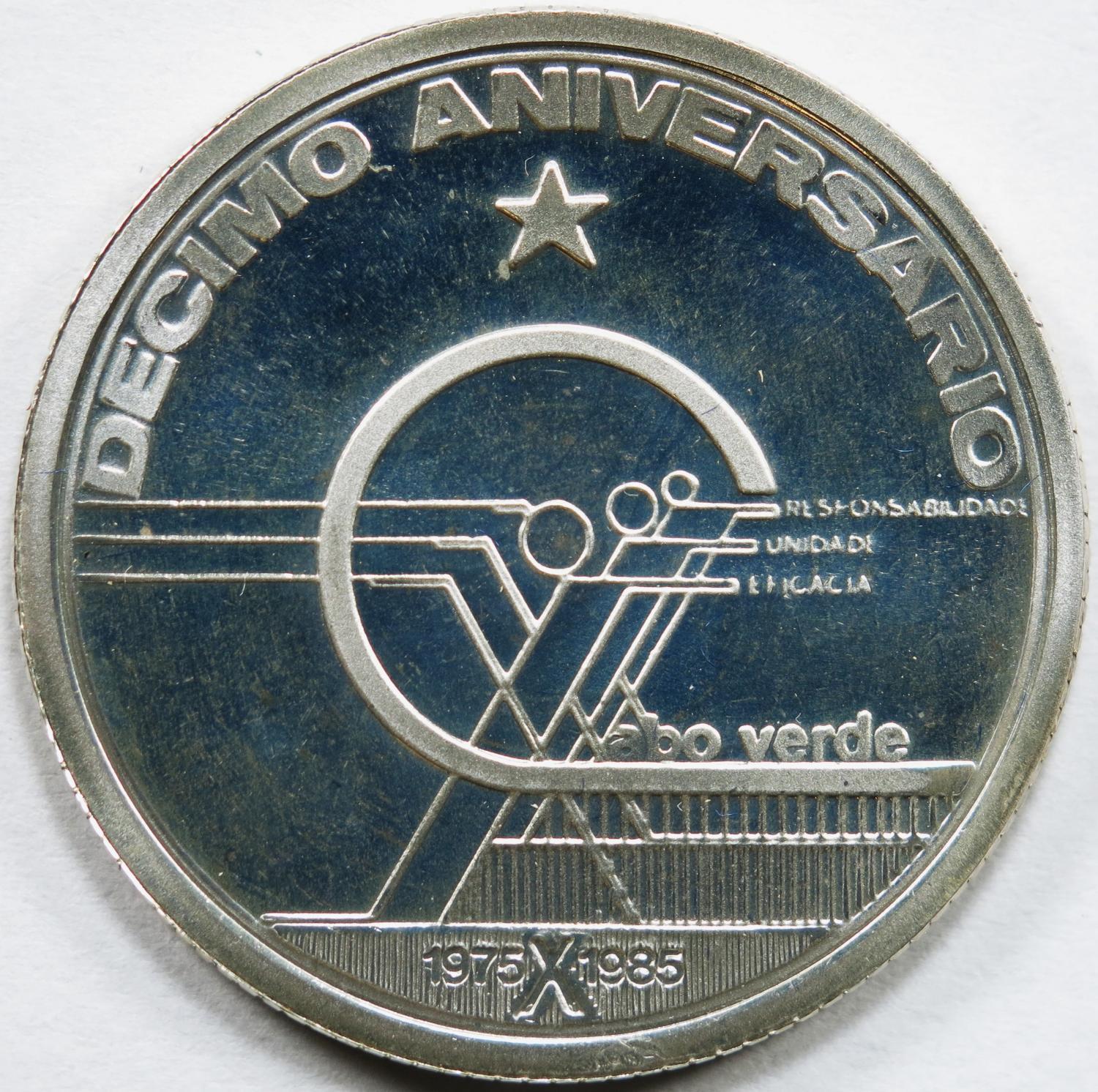 Cabo Verde 1 Escudo & 10 Escudos 1985 Prata Proof ´10º Aniv. da Independência´