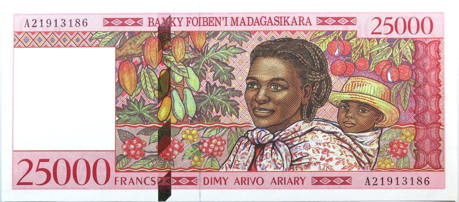Madagáscar 25000 Francos N/D (1998) Q/ Nova aUNC Pick #82