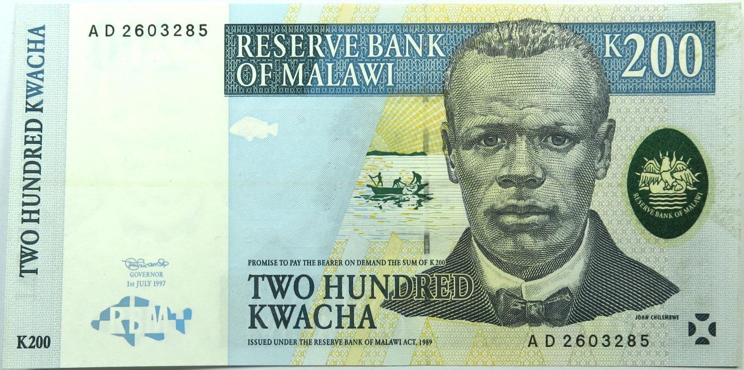 Malawi 200 Kwacha 1997 Q/ Nova aUNC Pick #41