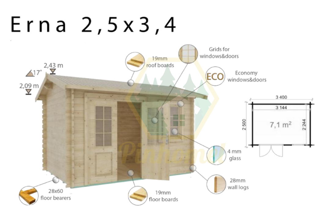 ERNA - 2.5 x 3.4m, 28mm  