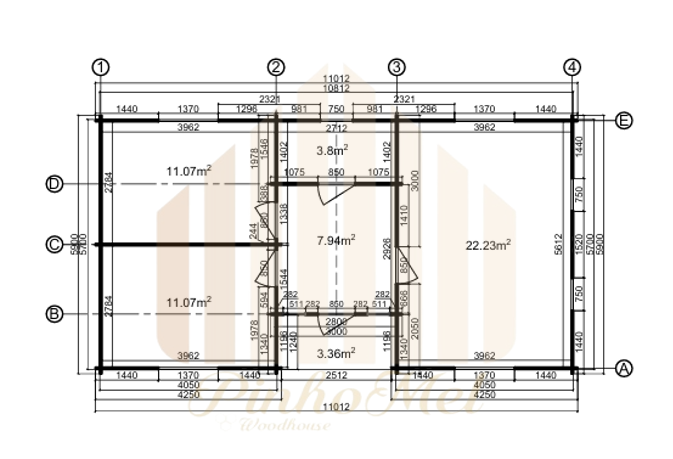 PINHOMEL20 - 11x5.9m, 65m²- 44mm   