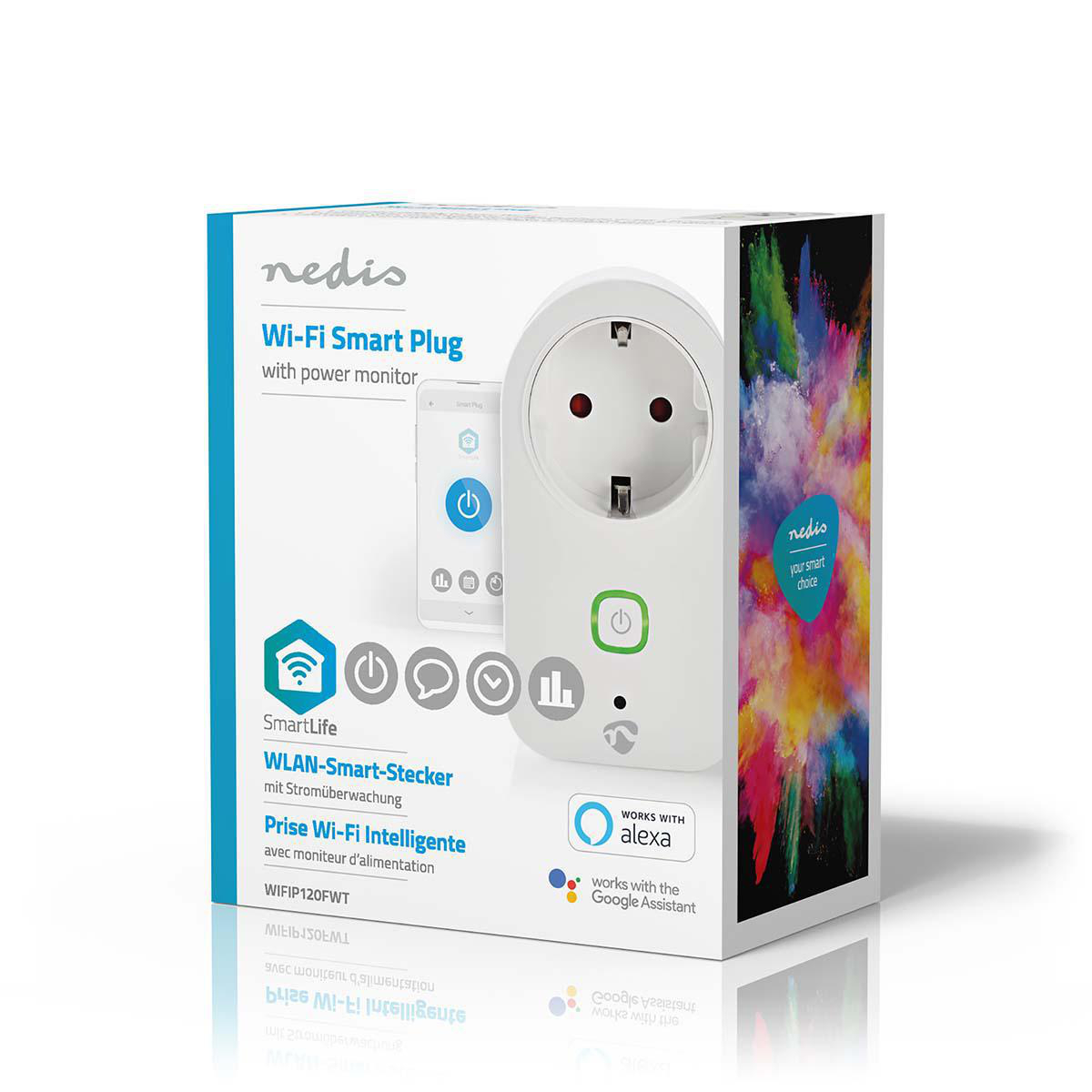 Tomada Inteligente Wifi c/ medidor consumo (compatível c/ Tuya) SmartLife - Nedis WIFIP120FWT