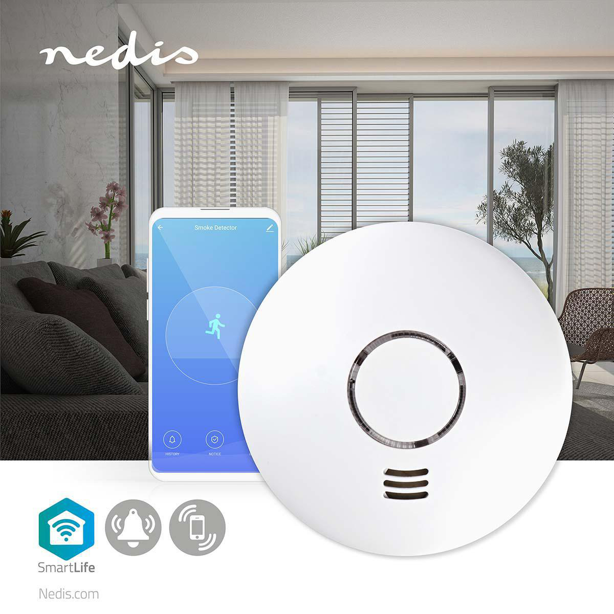 Detector/alarme autónomo inteligente Wi-Fi de fumo e calor 90dB - sem fios 2xAA (compatível c/ Tuya) SmartLife - Nedis WIFIDS10WT