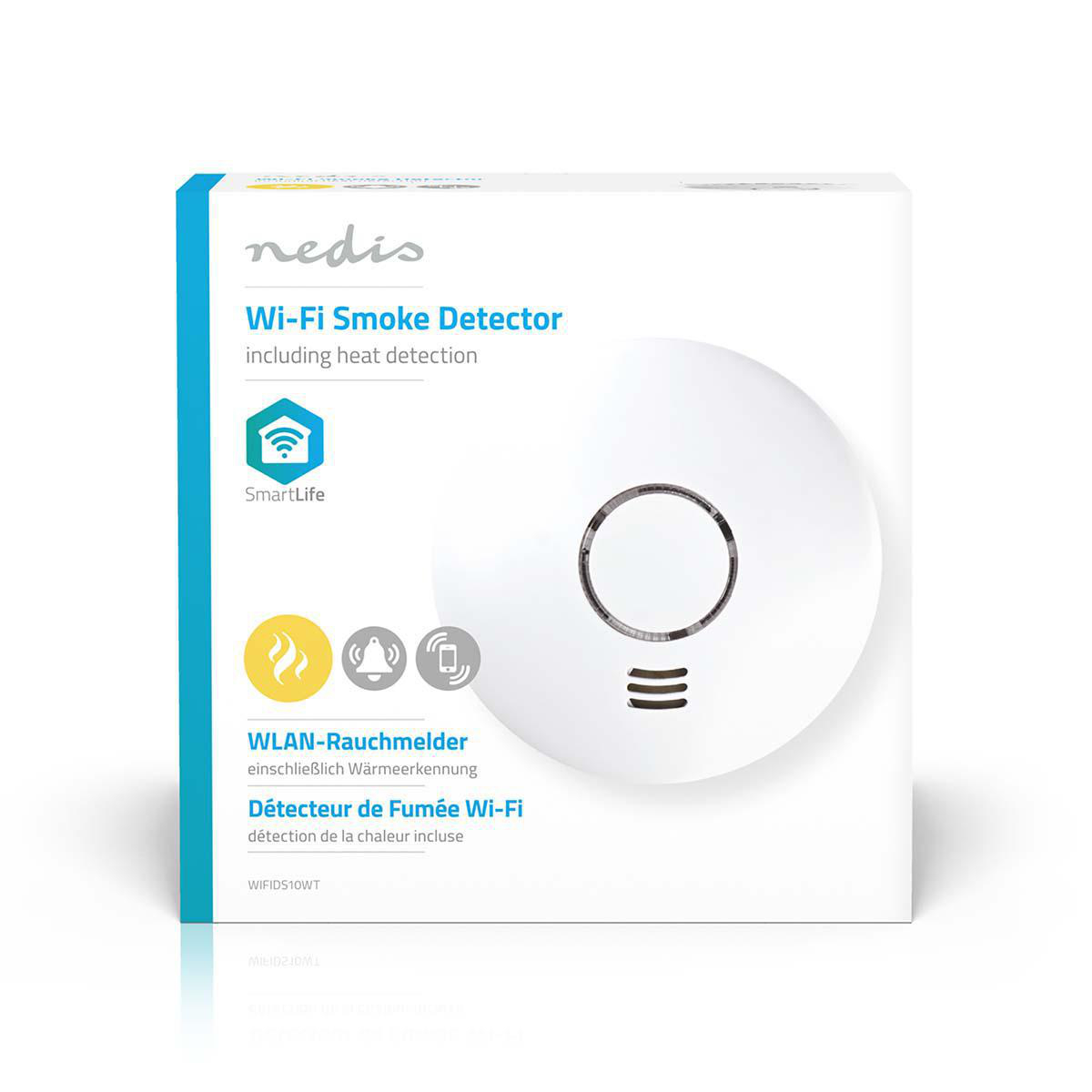 Detector/alarme autónomo inteligente Wi-Fi de fumo e calor 90dB - sem fios 2xAA (compatível c/ Tuya) SmartLife - Nedis WIFIDS10WT